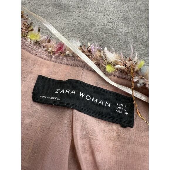 A374 ZARA WOMAN FANTASY TWEED PINK LONG GOLD BUTTONS COAT BLAZER JACKET Large - Picture 14 of 15